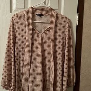 Patterned Cream Blouse with Tie Neck